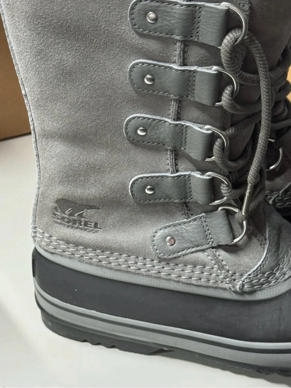 WINTER 🥶 is coming!- Sorel Gray Faux-Fur Trim Lace-Up Winter Boots
